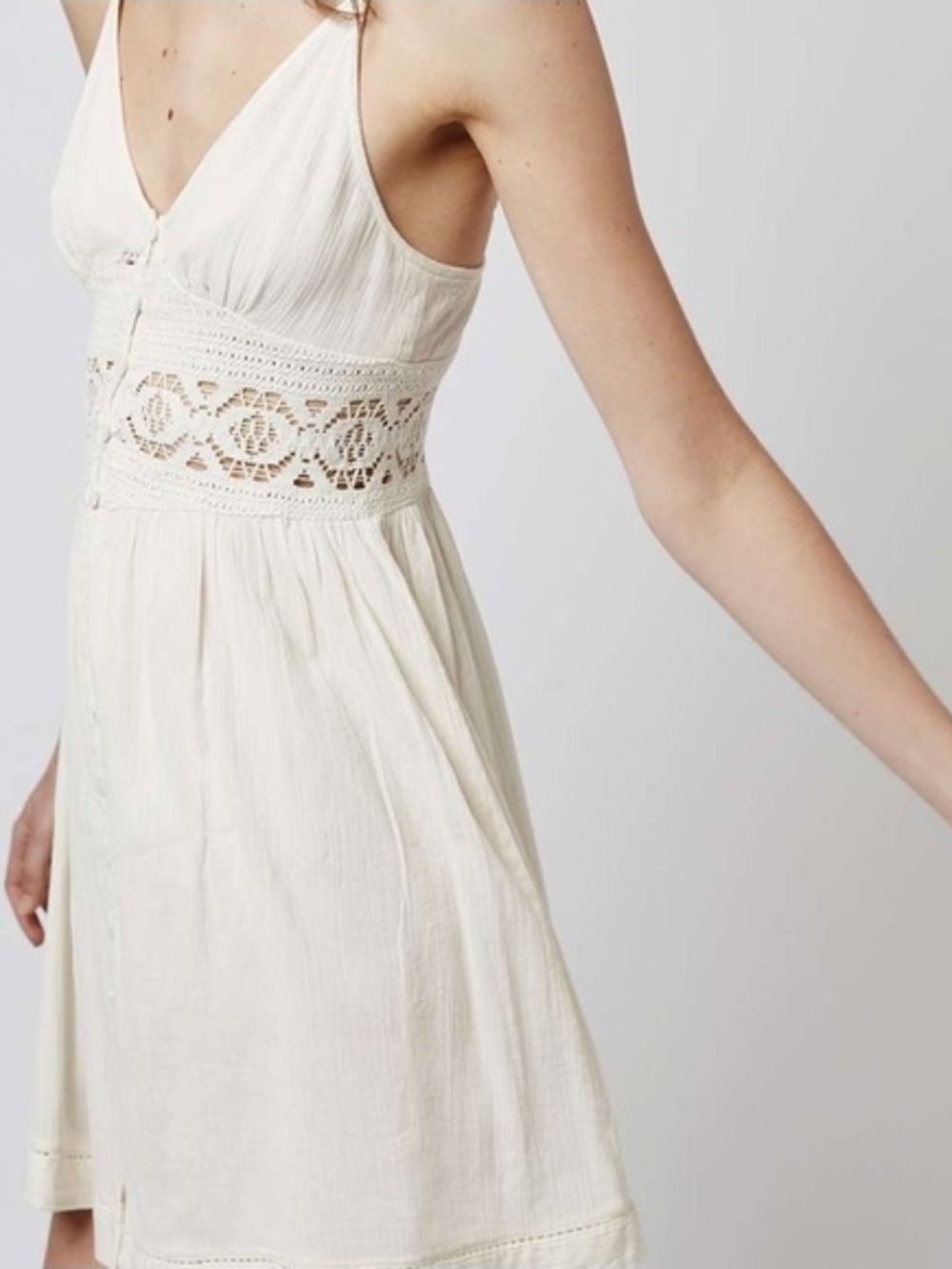 Topshop Ivory Crochet Inset Button Front Mini Sundress - Size 8
